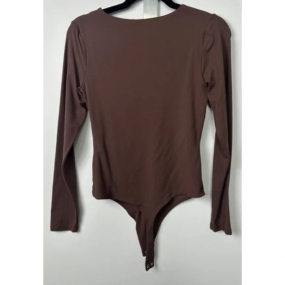 Nuuds Long Sleeve Crewbeck Bodysuit Coffee Brown Thong Style Size M Fitted B2 - Picture 3 of 5